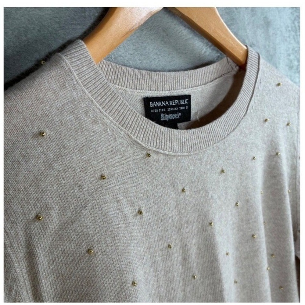 Banana Republic Beaded Sweater Medium Merino Cashmere Blend Quiet Luxury - Picture 4 of 8